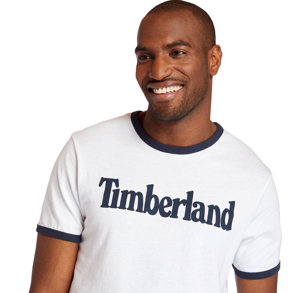 Tricouri Timberland Barbati Albi - Tbl® Linear Logo Ringer - Romania - NIWCHQ160